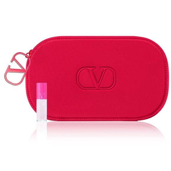 Valentino Logo Cosmetic Hard Shell Zipper Red Bag New - Picture 1 of 7